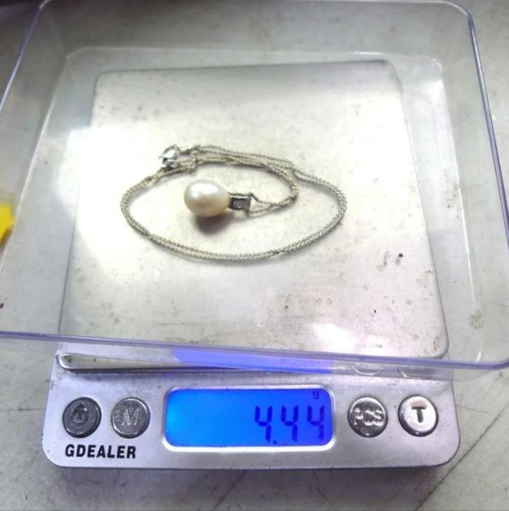 14k Solid White Gold Necklace With 14k Gold Pendant & 9mm Genuine Pearl Quartz - Picture 13 of 13